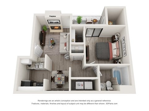 Floor plan for 1 bed, 1 bath, 746 sqft